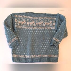 Women's handknit Blue Patterned Sweater